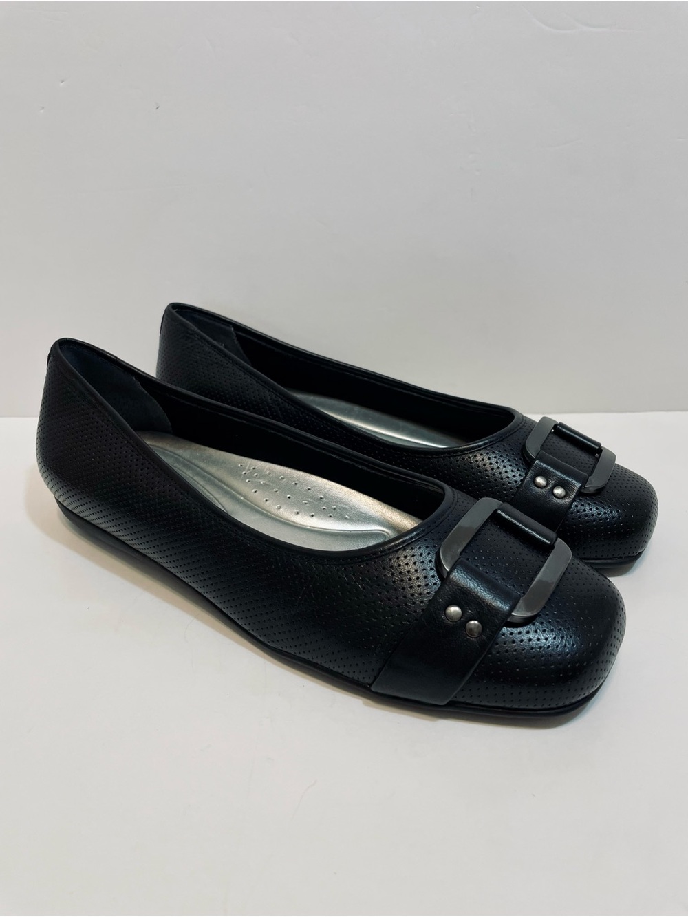 Trotters Sizzle Signature Black Leather Ballet Flats - Size 7.5 WW Extra Wide